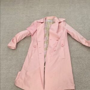 Used Tahari Pink Trench Coat with Notched Lapels and Tailored Silhouette